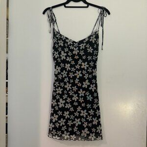 Bershka Black Mini Dress with White Flowers